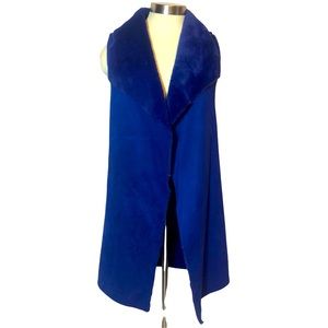 Faux fur faux suede longline duster vest bright electric blue size S